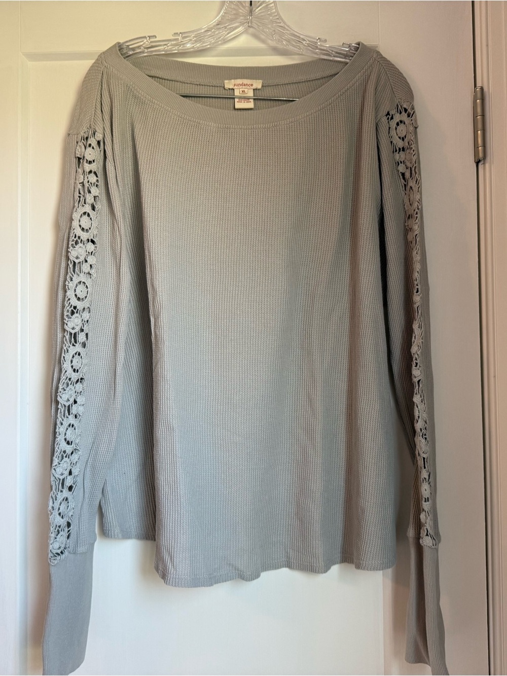 Sundance Women's Crochet-Sleeve Long-Sleeve Top in Light Gray